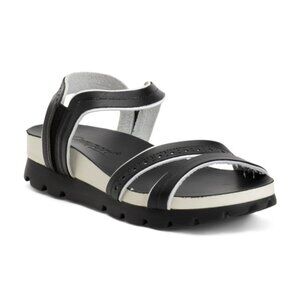 NEW CAMPORT Black/white Made In Portugal Leather Comfort Footbed Sandals 7253s0